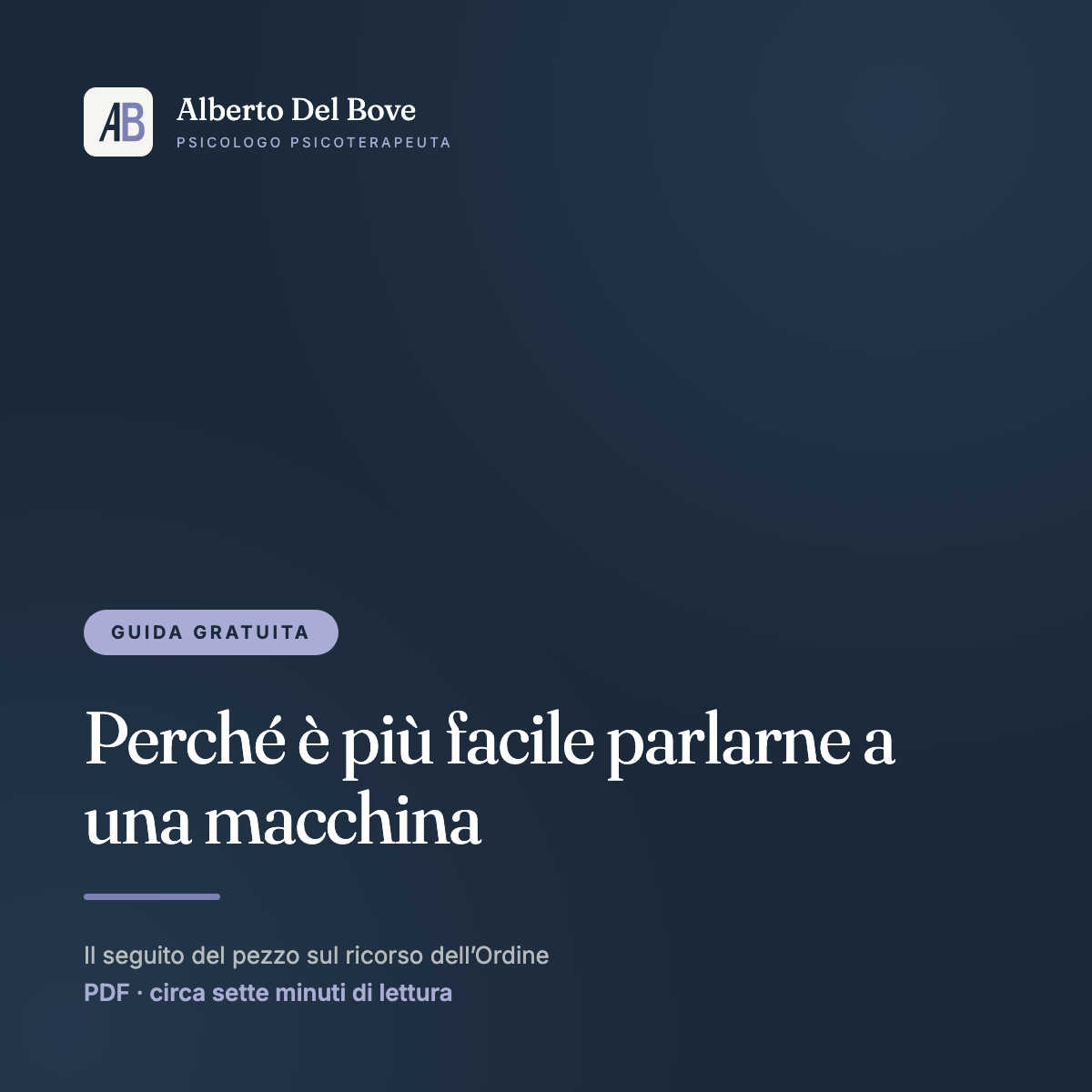 Copertina della guida «Perché è più facile parlarne a una macchina», immagine dell'articolo su cosa chiediamo a un'intelligenza artificiale
