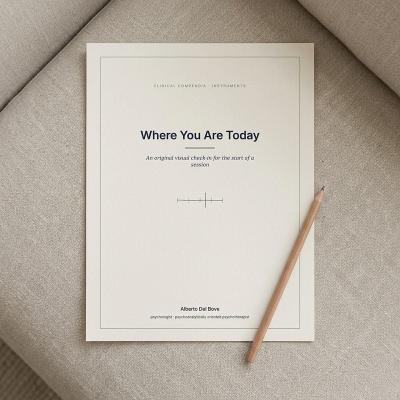 Visual session check-in worksheet with therapist and client scales